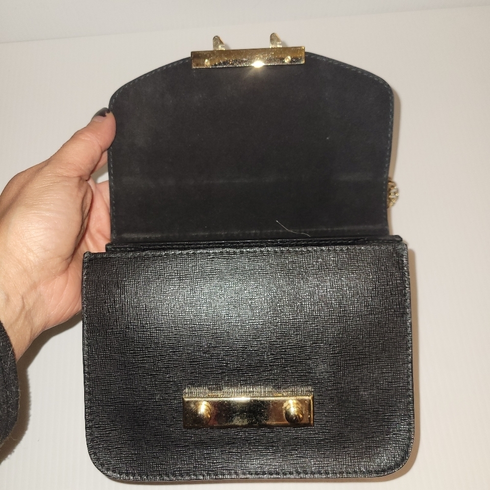 Furla mini metropolis bag purse  gold chain strap black leather - Picture 8 of 12